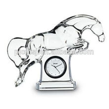 clear crystal horse model with crystal desk clock for office decoration